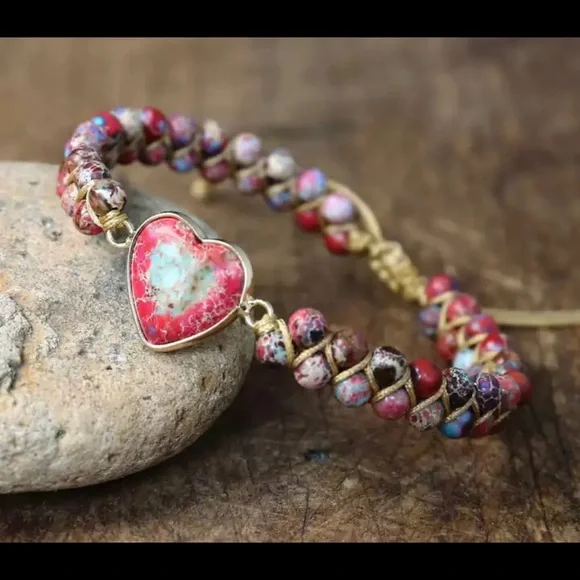 New Natural Stone Heart Charm Bracelets - Picture 2 of 9